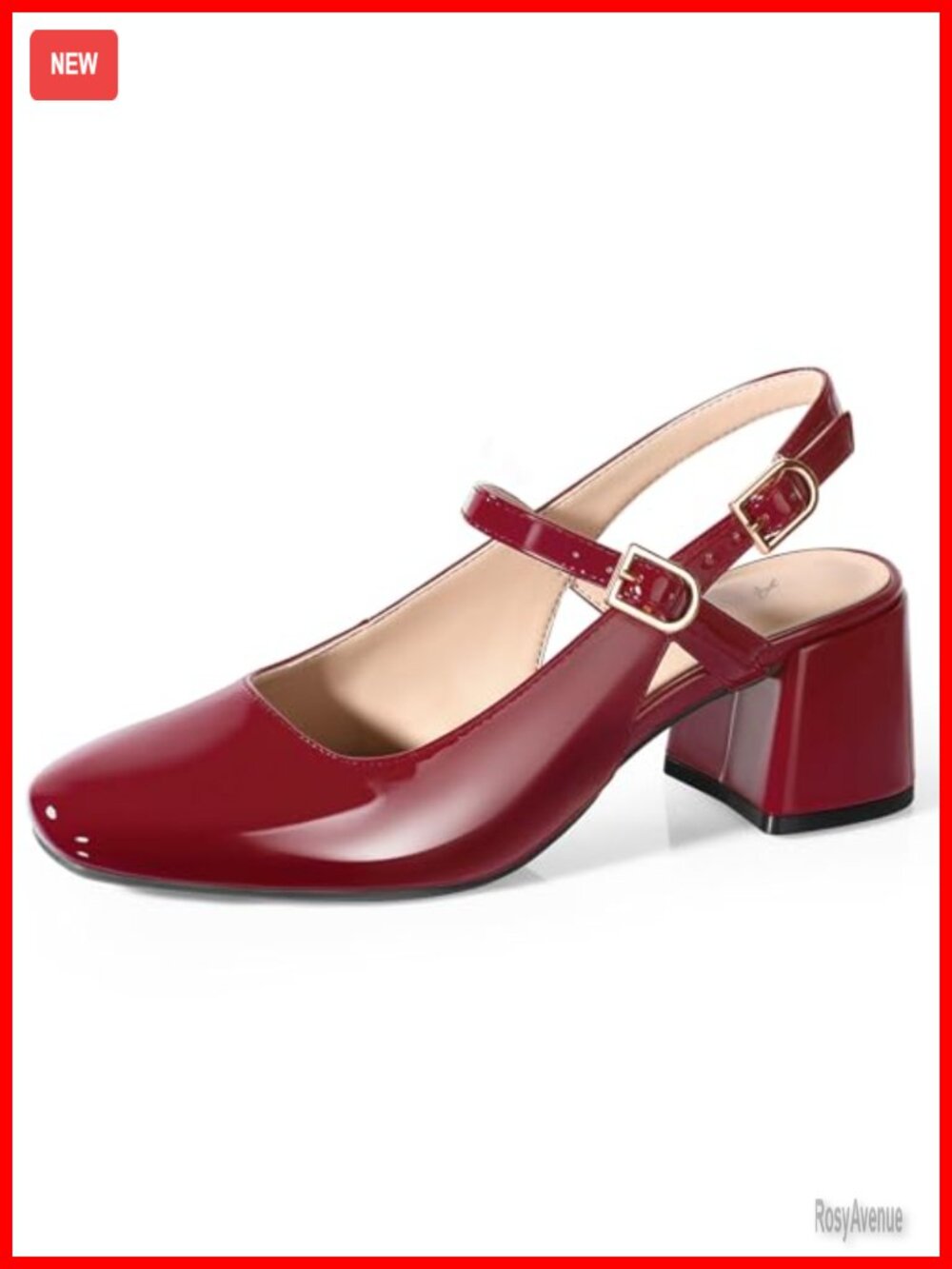 Women's Mary Jane Slingback Heels Chunky Low Square Toe Dress Pumps